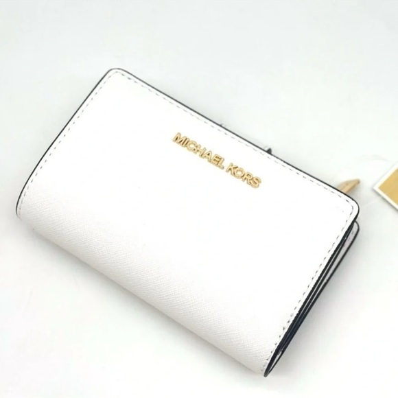 Michael Kors Bifold Zip Chain Wallet Optic White - Picture 1 of 9